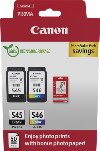 CANON 8287B005 PG-545/CL-546 Genuine Ink Cartridges, Multipack - 545 Black  / 546 C/M/Y Colour