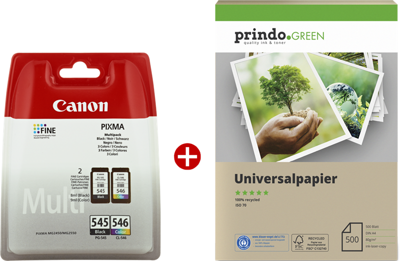 Canon PG-545+CL-546 MCVP black / more colours value pack (+ Prindo Green  Recyclingpapier 500 Blatt)