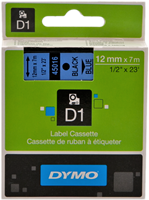 DYMO tape black on blue