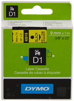 DYMO tape black on yellow
