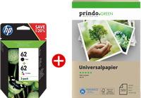 HP 62 black / more colours value pack + Prindo Green Recyclingpapier 500 Blatt