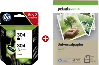 HP DeskJet 2634 All-in-One + Prindo Green Recyclingpapier 500 Blatt