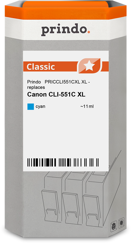 compatible with Canon CLI-551C XL 6444B001 cyan Prindo Classic XL cyan ink  cartridge (PRICCLI551CXL)