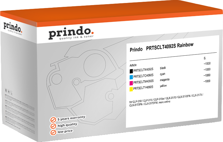 Prindo PRTSCLT4092S Rainbow black / cyan / magenta / yellow value pack